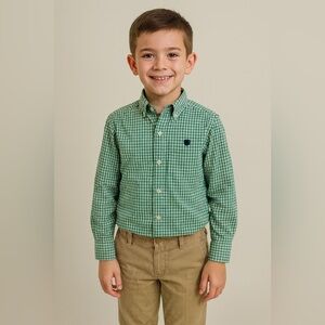 Chaps Long Sleeve Button Up Plaid Collared Boy’s Shirt 14-16